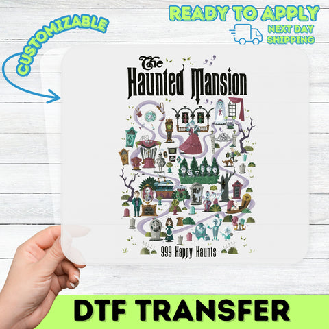 Cartoonish Haunted Mansion Halloween DTF Transfer Iron-On for Spooky T-shirts & Sweatshirts