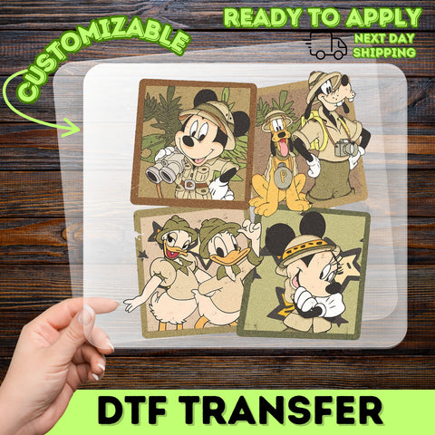 Safari Adventure Retro Cartoon DTF Transfer | Classic Character Theme Iron-On for Family & Friends Apparel | Fun Trip Shirt Design