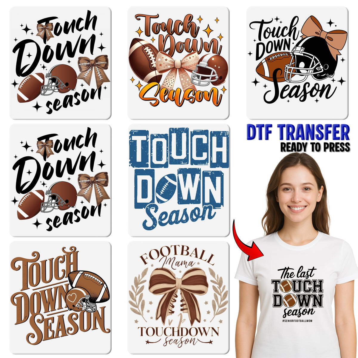 Retro Touchdown Football Celebration DTF Transfer for Game Day T-shirt, Ready To Press Vintage Sports Fan Apparel, Fun Tailgate Party Gift