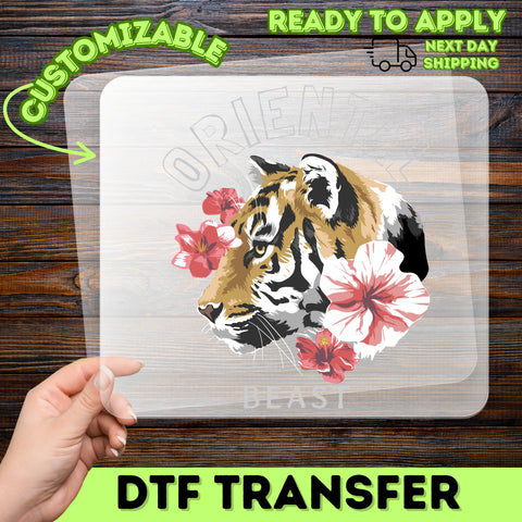 Boho Floral Tiger DTF Transfer Iron-On for Nature Lovers & Wildlife Conservation Apparel