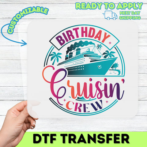 Birthday Cruise Celebration Retro Tropical DTF Transfer, Ready To Press Iron-On for Shirts, Birthday Cruisin' Crew T-Shirt Design
