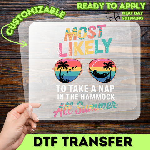 Retro Summer Humor DTF Transfer for Laid-Back Beach Vacation T-Shirt, Funny Lazy Hammock Design Iron-On for Group Getaways