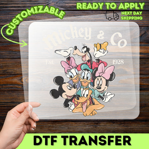Cute Vintage Cartoon DTF Transfer T-Shirt Design for Family & Friends Gatherings, Ready to Press Iron-On for Theme Park Outfits
