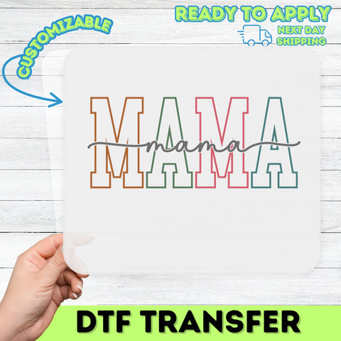 Stylish Mama DTF Transfer Iron-On for Mother's Day Gift, Ready to Press Cute Motherhood Shirt Design for Mom Life Apparel