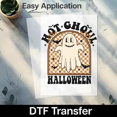 Cute ghost funny Halloween DTF transfer, retro playful ghost apparel for young adults, ready to press for Halloween shirts