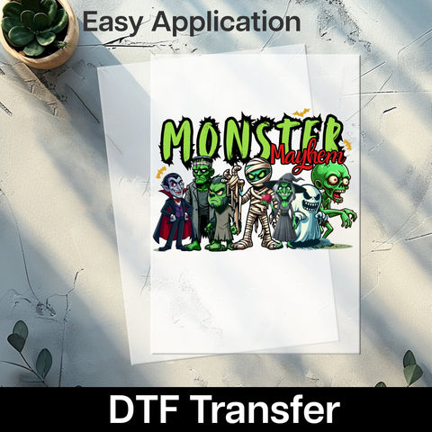 Funny Halloween Monster Mayhem DTF Transfer for Kids & Adults T-shirt, Cartoon Iron-On Ready To Press Halloween Apparel