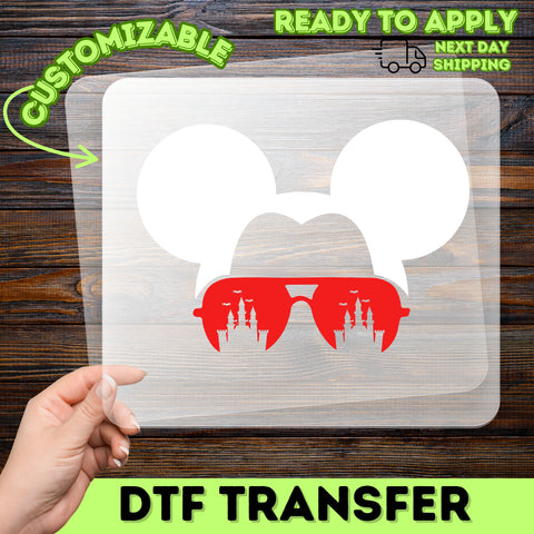 Mouse Ears & Castle Silhouette DTF Transfer, Disney Inspired Apparel, Family Vacation T-Shirt, Ready To Press Amusement Park Style