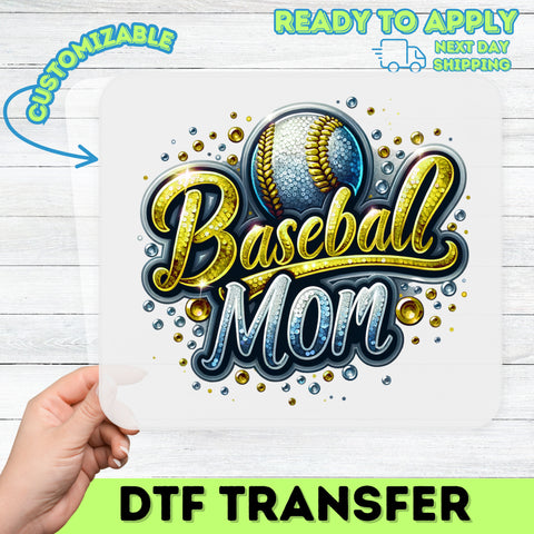 Baseball Mom DTF Transfer Ready To Press Dazzling Sports Mom Apparel Cute Glitter Shirt Gift