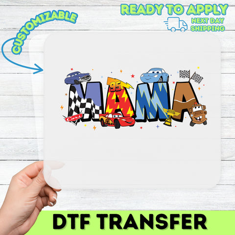 Cute Cars Movie MAMA DTF Transfer for Mother's Day T-Shirts & Apparel, Ready To Press Racing Car Mom Shirt, Funny Automotive Gift