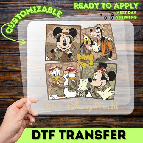 Adventure Safari Cartoon Iron-On DTF Transfer for Family Group Travel T-Shirts & Nostalgic Retro Apparel