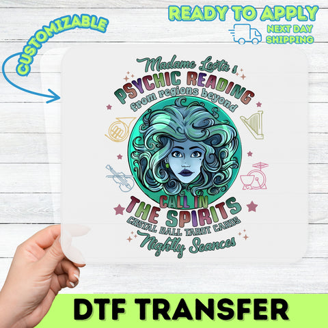 Mystical Gothic Psychic Reading Halloween Madame Leota DTF Transfer for Witchy Tarot Enthusiasts & Spooky Apparel