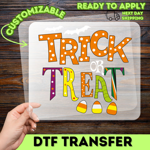 Fun & Cute Trick or Treat Halloween DTF Transfer for Kids & Family Apparel - Retro Polka Dot Shirt Design