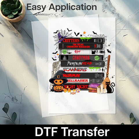 Retro Halloween VHS DTF Transfer - Nostalgic Horror Movie Iron-On for 80s & 90s Fans, Ready to Press Apparel