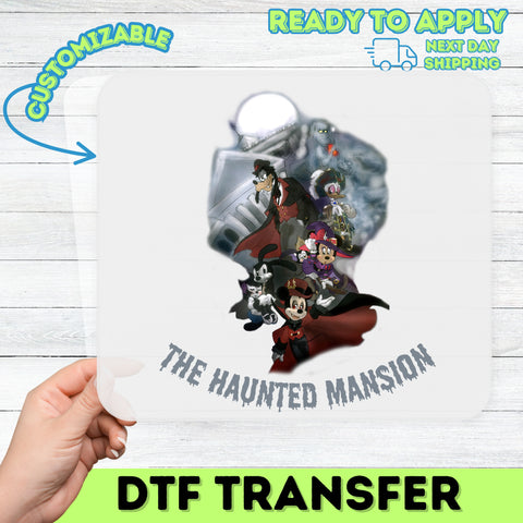 Spooky Halloween DTF Transfer Haunted Mansion Cartoon Iron-On for Family & Groups on T-Shirts & Sweatshirts