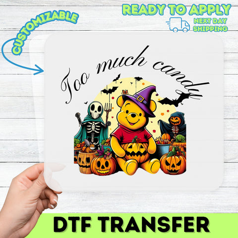 Cute Halloween Bear DTF Transfer for Family Apparel - Ready to Press Iron-On for Funny Halloween Shirts