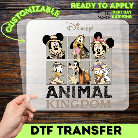 Retro Safari Adventure DTF Transfer for Family Theme Park Apparel, Vintage Character Iron-On for Fun Group Vacation Shirts