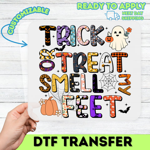Funny Halloween DTF Transfer Trick or Treat Smell My Feet Iron-On for Family & Kids T-Shirts