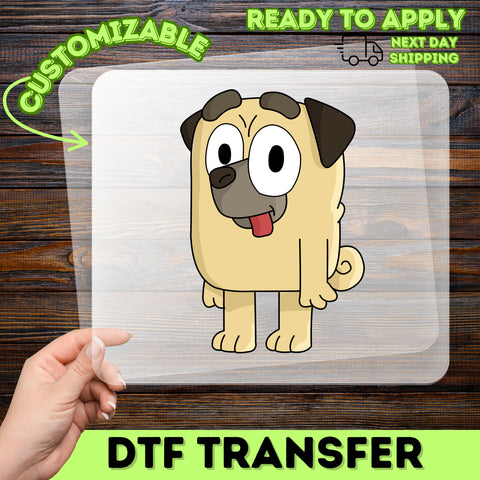 Cute Cartoon Pug DTF Transfer Ready To Press for Dog Lover T-shirt or Sweatshirt - Fun Pet Lover Gift for Group Events