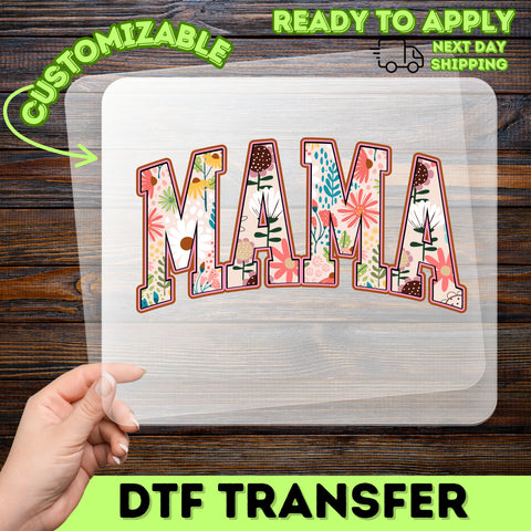Cute Floral Mama Retro DTF Transfer for T-Shirt - Mother's Day Iron-On Ready To Press Fun Gift for Moms Apparel