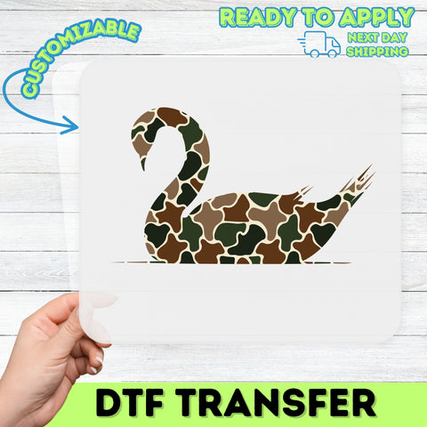 Camo Swan Silhouette Ready To Press DTF Transfer for Nature Enthusiast Apparel Hunting Outdoor Theme T-Shirt