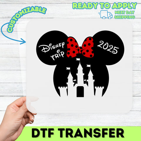 Cute Red Polka Dot Bow DTF Transfer for Family Disney Vacation Shirts & Retro Cartoon Theme Apparel