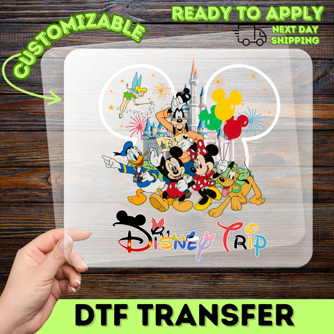 Family Vacation Cute DTF Transfer, Colorful Cartoon Travel Shirt Iron-On, Ready to Press Whimsical Family Trip Apparel for Groups