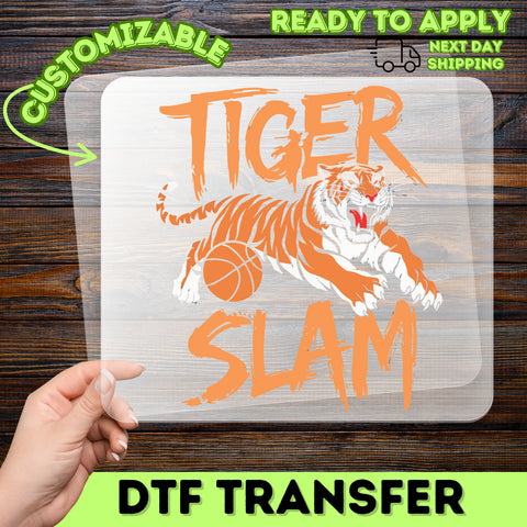 Tiger Slam Sports Team DTF Transfer - Bold Iron-On for School Spirit Apparel, Ready To Press Graphic for Basketball Enthusiasts & Fans