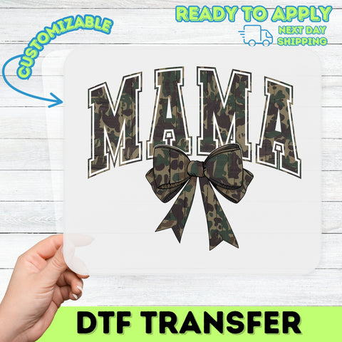 Camo Mama Iron-On DTF Transfer for Military Moms Ready To Press T-shirt Outdoor Theme Mother's Day Apparel