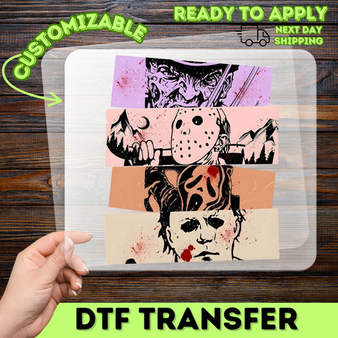 Halloween Horror Icons DTF Transfer for Spooky T-Shirts & Sweatshirts - Retro Scary Movie Iron-On for Enthusiasts & Party-goers