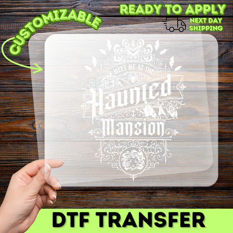 Spooky Haunted Mansion DTF Transfer for Halloween Shirts & Apparel - Ready To Press Gothic Style for Halloween Enthusiasts