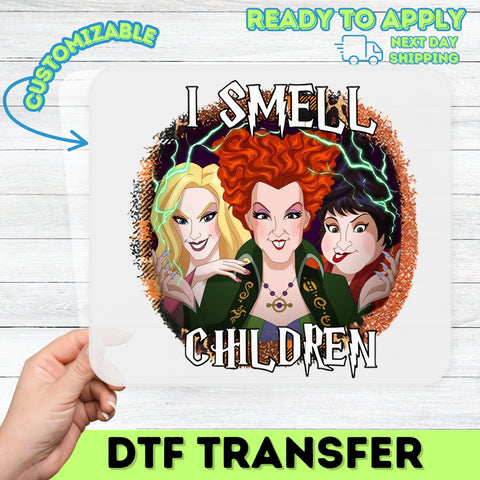 Funny Halloween Witchy Vibes DTF Transfer for Group Costume T-Shirt & Spooky Party Apparel - I Smell Children Retro Design