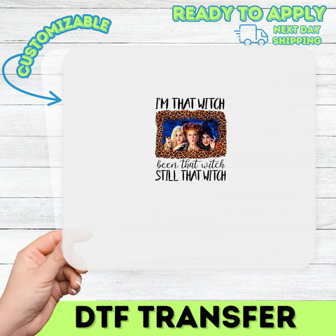 Sanderson Sisters inspired funny Halloween DTF transfer for nostalgic witchy apparel, ready to press iron-on design
