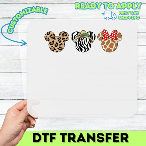 Safari Adventure Mouse Head Animal Print DTF Transfer for Family T-Shirts - Cute Disney & Jungle Theme, Ready to Press Apparel
