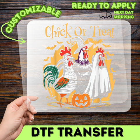 Chick Or Treat Funny Halloween Chicken DTF Transfer Ready To Press Iron-On for Shirts & Hoodies Cute Holiday Apparel
