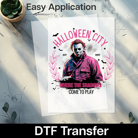 Retro Halloween Horror Movie Character DTF Transfer for Spooky T-Shirt or Sweater - Perfect for Adult Halloween Enthusiasts