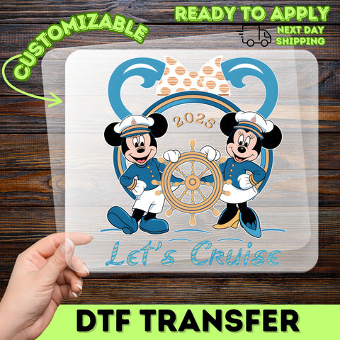Cute Cruise DTF Transfer 2025 Let's Cruise Nautical Couple Shirt for Family Vacation & Disney Enthusiasts