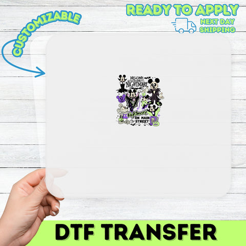 Cute Halloween DTF Transfer for Halloween Family Shirt - Funny Iron-On Design with Theme Park Characters & Halloween Costumes