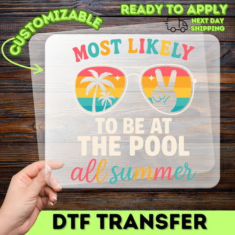 Retro Boho Summer Vibes DTF Transfer - Cute Poolside & Vacation Iron-On Design for T-shirts or Sweatshirts