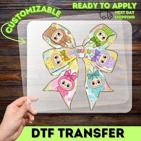 Cute Kawaii Monster Bow Iron-On DTF Transfer for Family Matching Shirts, Kids Birthday Party Apparel