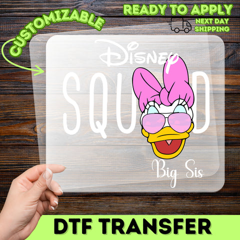 Cute Disney Squad Big Sis DTF Transfer, Iron-On Ready for T-Shirt, Fun Family Disney Tee Design, Perfect for Sisterhood Trip