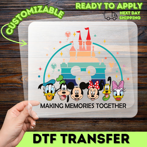 Magical Family Group Theme Park DTF Transfer | Colorful Cartoon Nostalgia | Ready to Press Vintage Character Iron-On T-Shirt Design