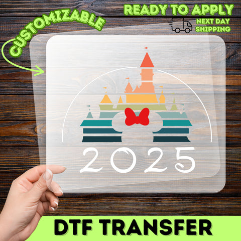 Disney-inspired 2025 Castle & Classic Bow DTF Transfer for Family Vacation T-Shirts & Hoodies