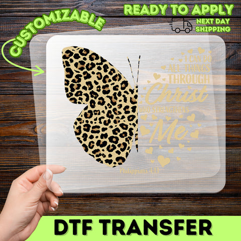 Inspirational Christian Leopard Butterfly DTF Transfer for Women's Faith Shirts & Apparel