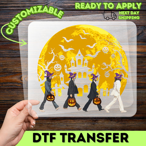 Cute Halloween Witch & Jack-o'-Lantern DTF Transfer for Party T-Shirts, Ready to Press Iron-On Apparel for Music Fans