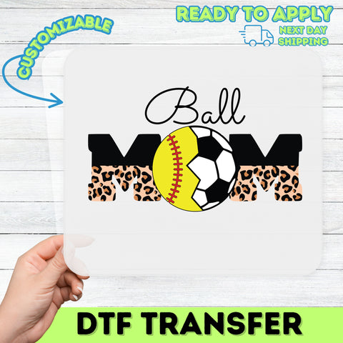 Ready to Press Sports Mom Leopard Print DTF Transfer, Cute Soccer & Softball Design, Iron-On Apparel for T-shirts & Hoodies