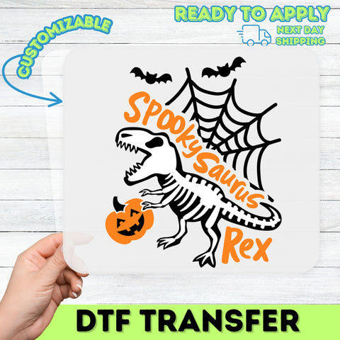 Spooky Saurus Rex DTF Transfer Iron-On Halloween Dinosaur Kids & Family T-Shirt Ready To Press Cute Funny Theme