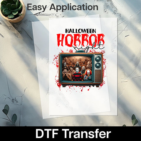 Horror Movie Marathon DTF Transfer for Halloween Shirts & Apparel - Retro Vintage Iron-On Classic Characters, Ready To Press