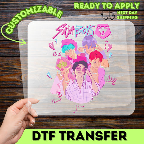 Cute K-pop Inspired Boy Band DTF Transfer for Youthful Pop Culture Apparel - Vibrant Iron-On for Shirts & Hoodies