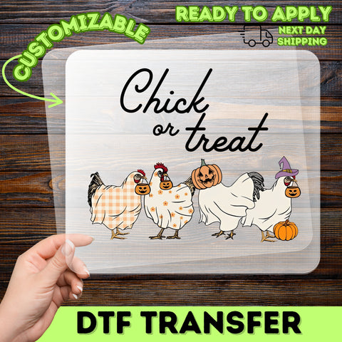Cute Halloween Chick or Treat DTF Transfer Iron-On for Funny Farm Animal T-Shirt & Sweatshirt Halloween Apparel