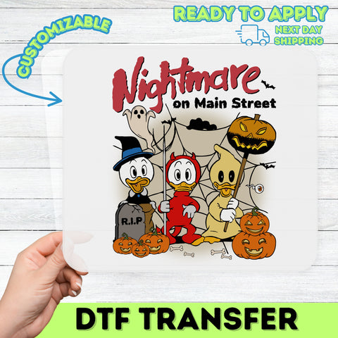 Funny Retro Halloween Ducks DTF Transfer for Family 'Nightmare on Main Street' Costume & Apparel